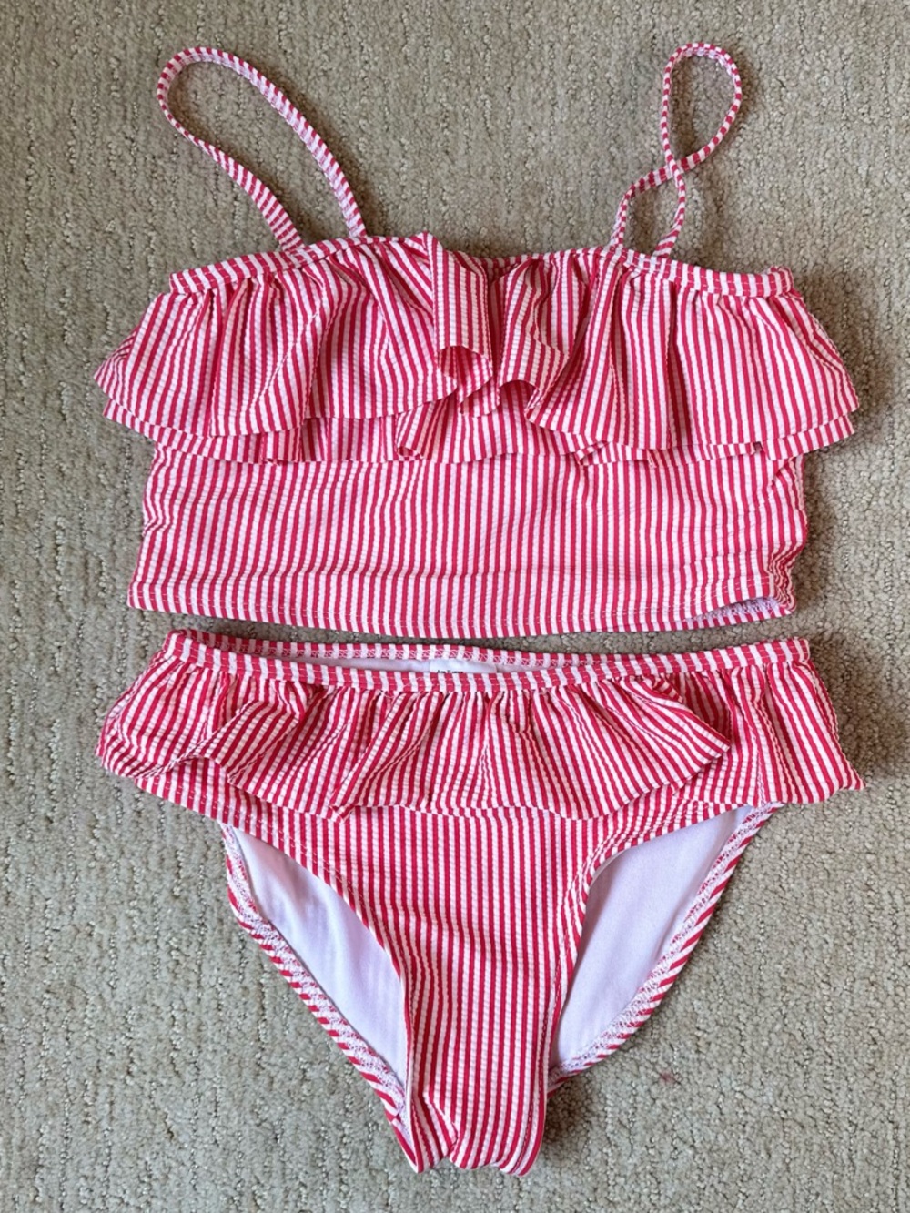 Red Striped Ruffle Two-Piece Girls' Swim Set 11 years